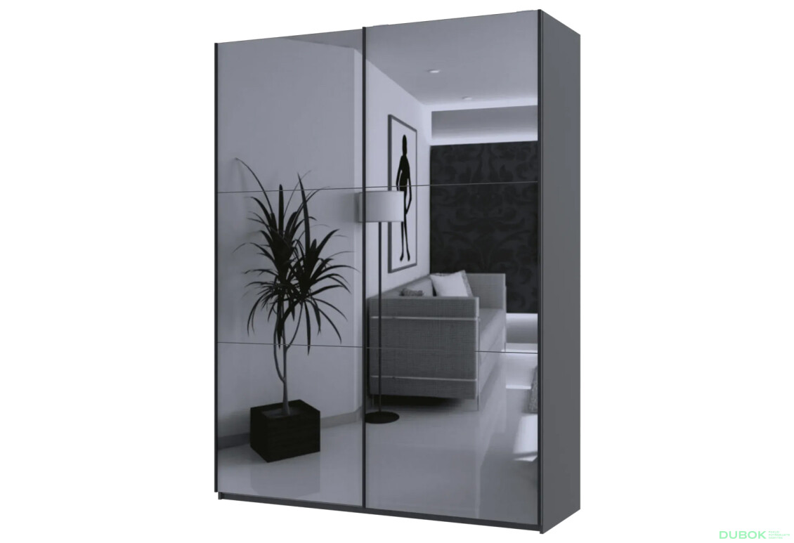 Skříň s posuvnými dveřmi G-Caiser se 2 zrcadly, 180 cm, grafit