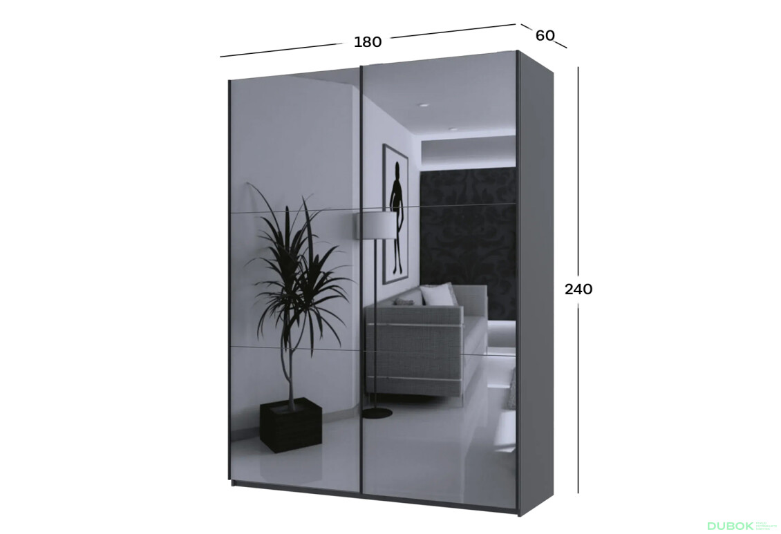 Skříň s posuvnými dveřmi G-Caiser se 2 zrcadly, 180 cm, grafit - Fotografie 6 Fotografie 6 - Skříň s posuvnými dveřmi G-Caiser se 2 zrcadly, 180 cm, grafit