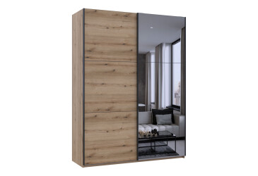 Šatní skříň s posuvnými dveřmi G-Caiser, 2dveřová, DTD + zrcadlo, 180 cm, dub evoke