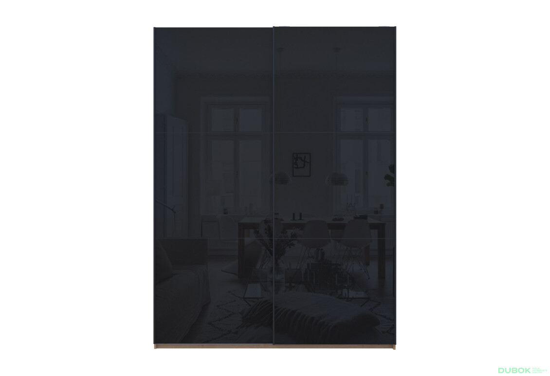Fotografie 2 - Skříň s posuvnými dveřmi G-Caiser sklo, 2dveřová, 180 cm, dub evoke / černá