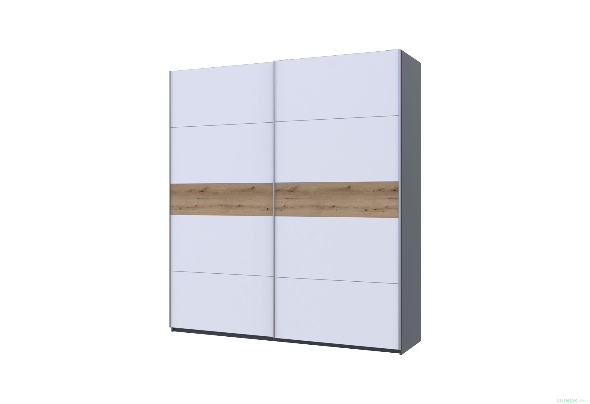 Skříň s posuvnými dveřmi G-Caiser, 2dveřová, 220 cm, grafit / bílá, vložka dub evoke - Fotografie 1 Fotografie 1 - Skříň s posuvnými dveřmi G-Caiser, 2dveřová, 220 cm, grafit / bílá, vložka dub evoke