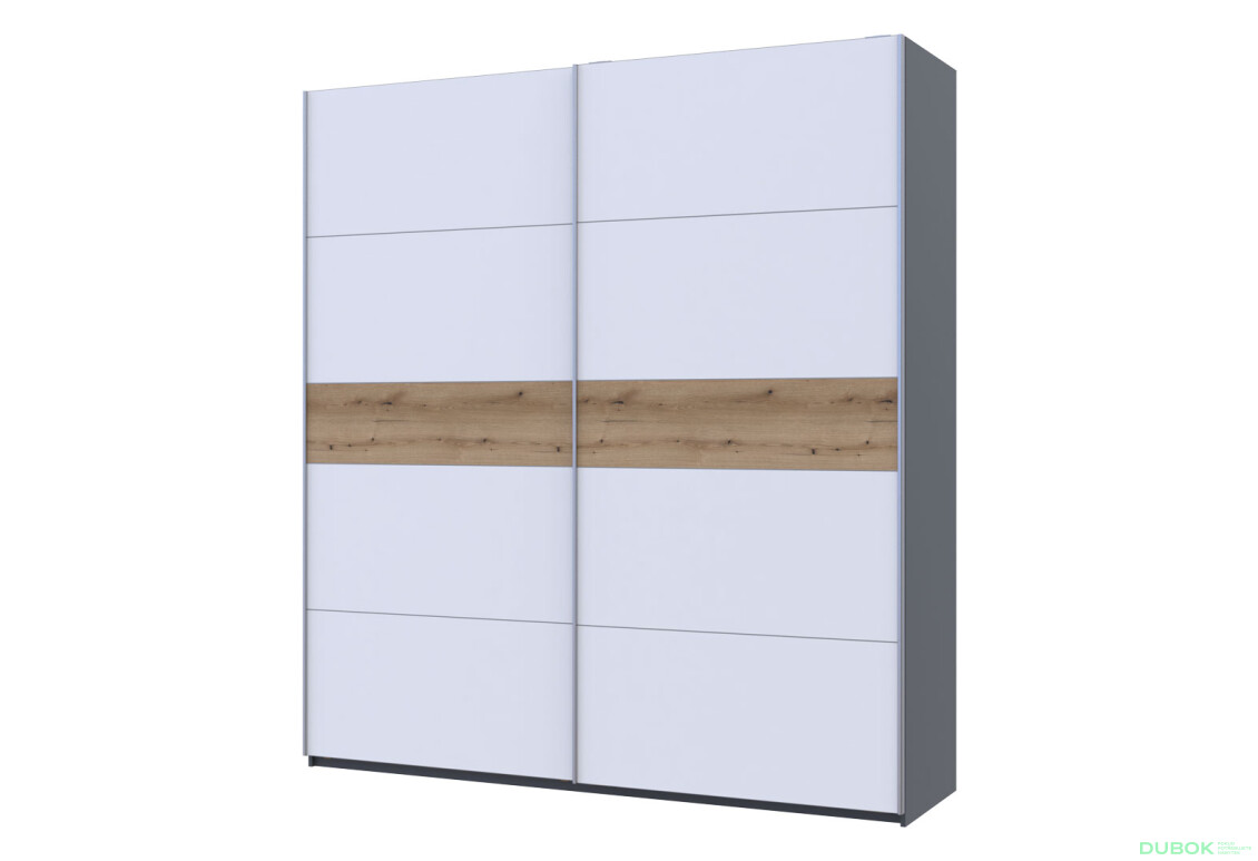 Skříň s posuvnými dveřmi G-Caiser, 2dveřová, 220 cm, grafit / bílá, vložka dub evoke - Fotografie 1 Fotografie 1 - Skříň s posuvnými dveřmi G-Caiser, 2dveřová, 220 cm, grafit / bílá, vložka dub evoke
