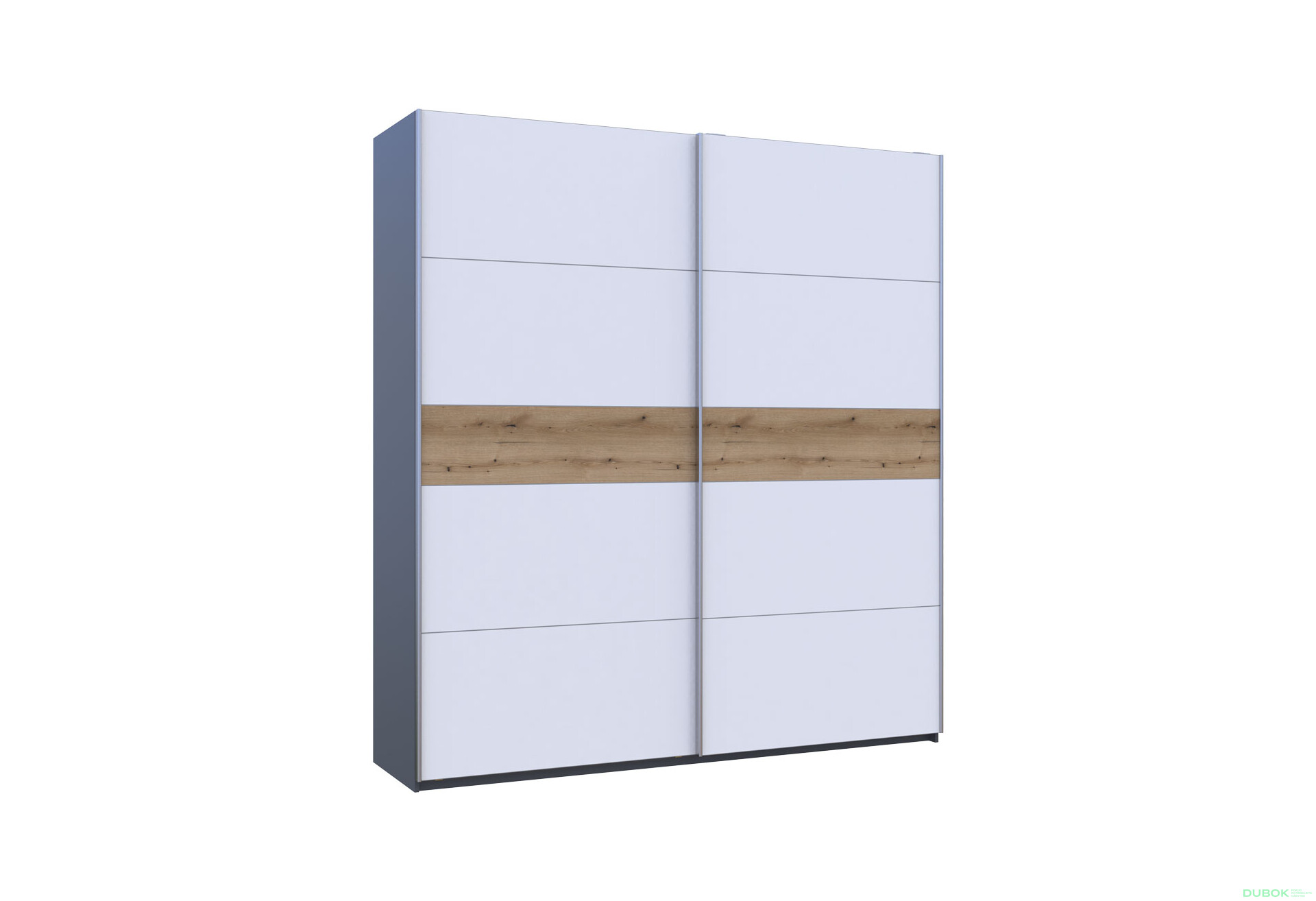 Skříň s posuvnými dveřmi G-Caiser, 2dveřová, 220 cm, grafit / bílá, vložka dub evoke - Fotografie 5 Fotografie 5 - Skříň s posuvnými dveřmi G-Caiser, 2dveřová, 220 cm, grafit / bílá, vložka dub evoke