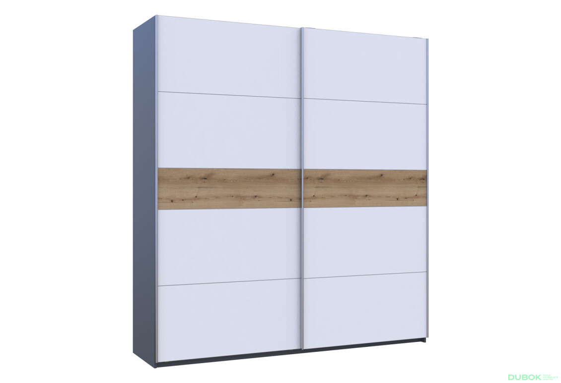 Skříň s posuvnými dveřmi G-Caiser, 2dveřová, 220 cm, grafit / bílá, vložka dub evoke - Fotografie 5 Fotografie 5 - Skříň s posuvnými dveřmi G-Caiser, 2dveřová, 220 cm, grafit / bílá, vložka dub evoke