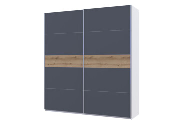 Skříň s posuvnými dveřmi G-Caiser, 2dveřová, DTD, 220 cm, bílá / grafit, vložka dub evoke