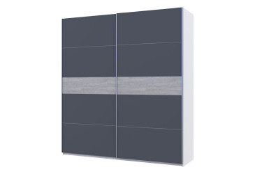 Skříň s posuvnými dveřmi G-Caiser, 2dveřová, DTD, 220 cm, bílá / grafit, vložka beton