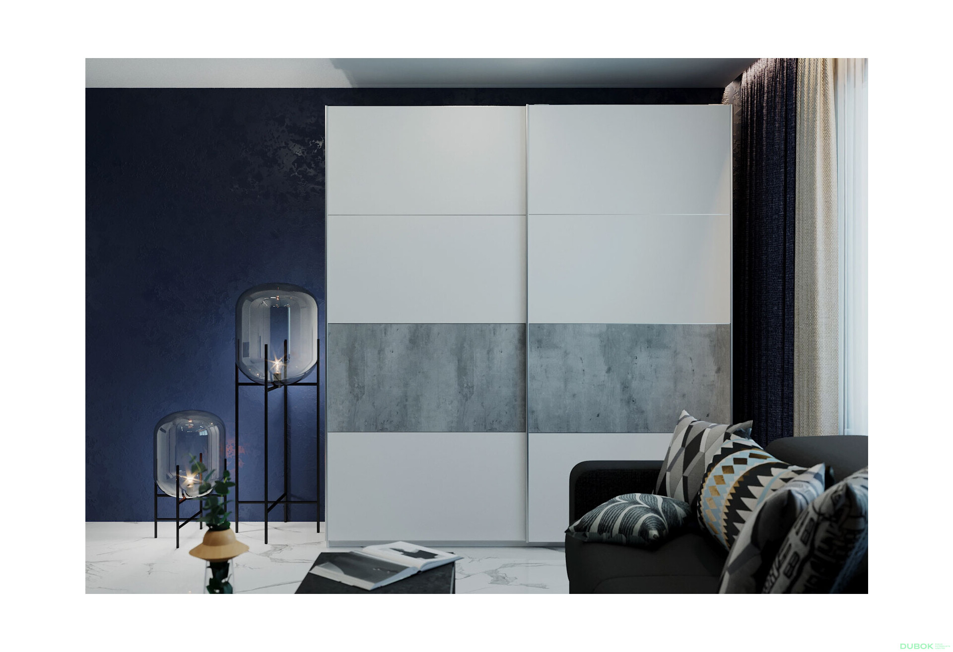 Fotografie 2 - Skříň G-Caiser Doros s 2 dveřmi DTD, 220 cm, antracit / bílá, vklad beton