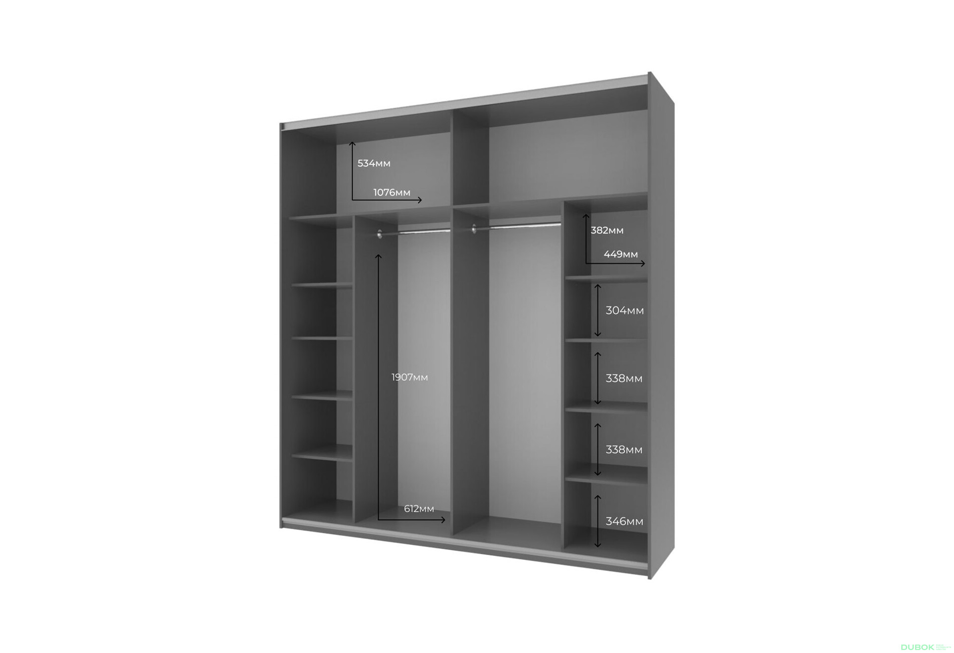 Fotografie 4 - Skříň G-Caiser Doros s 2 dveřmi DTD, 220 cm, antracit / bílá