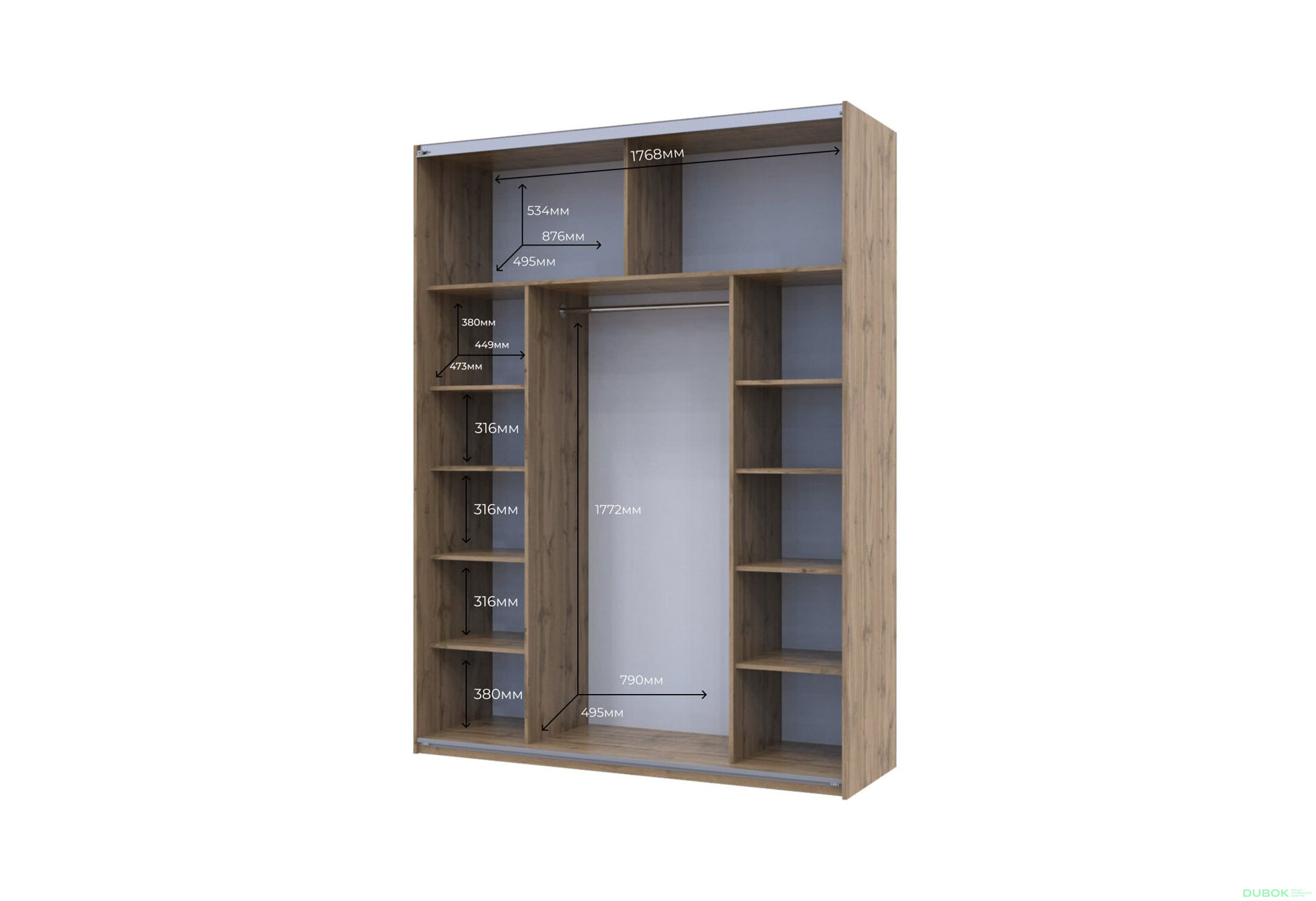 Fotografie 4 - Skříň s posuvnými dveřmi Taho 2 Zrcadla 180x60x240 G-Caiser