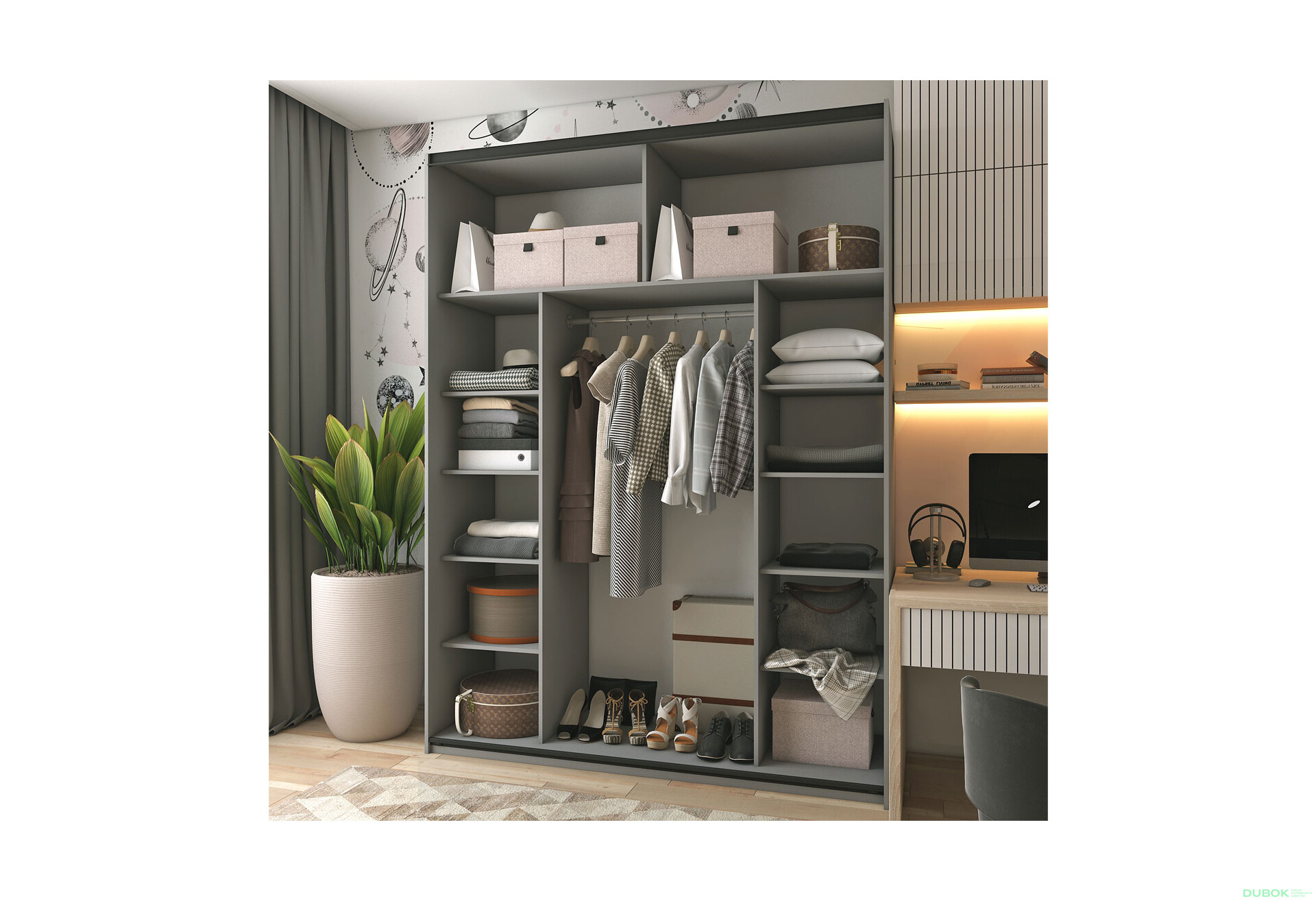 Skříň G-Caiser Doros s 2 dveřmi DTD, 180 cm, grafit - Fotografie 3 Fotografie 3 - Skříň G-Caiser Doros s 2 dveřmi DTD, 180 cm, grafit