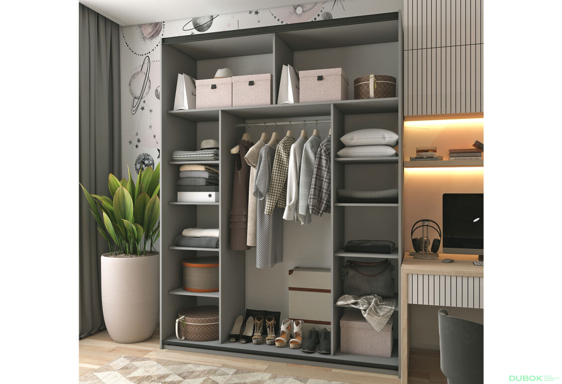 Skříň G-Caiser Doros s 2 dveřmi DTD, 180 cm, grafit - Fotografie 3 Fotografie 3 - Skříň G-Caiser Doros s 2 dveřmi DTD, 180 cm, grafit