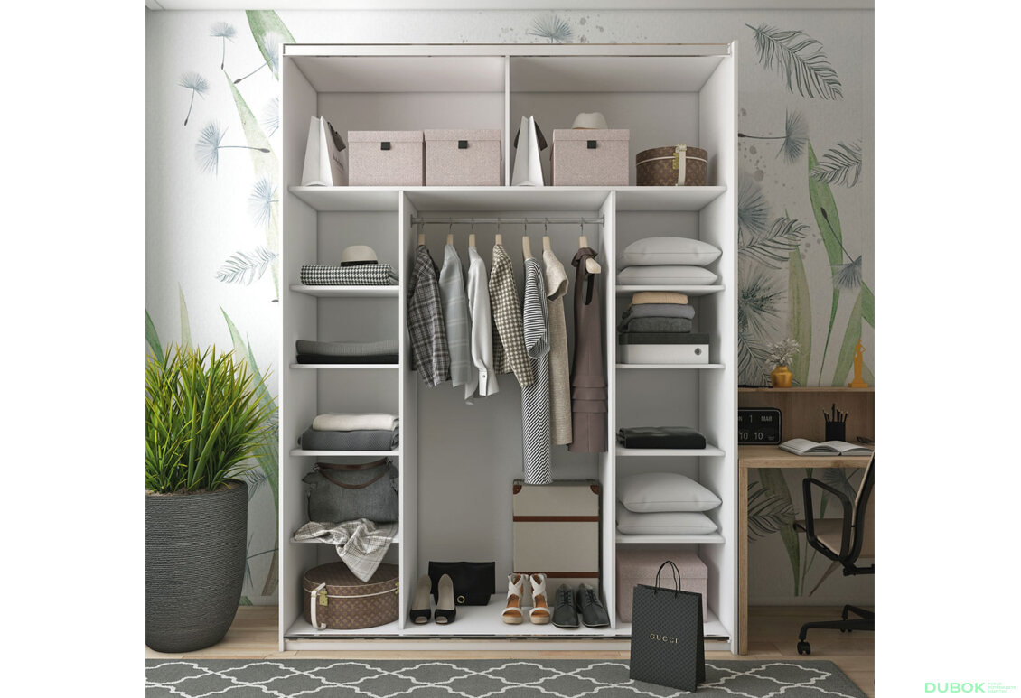 Fotografie 3 - Skříň s posuvnými dveřmi Bílý Grafit 1 DTD / 1 zrcadlo 180x60x240 G-Caiser