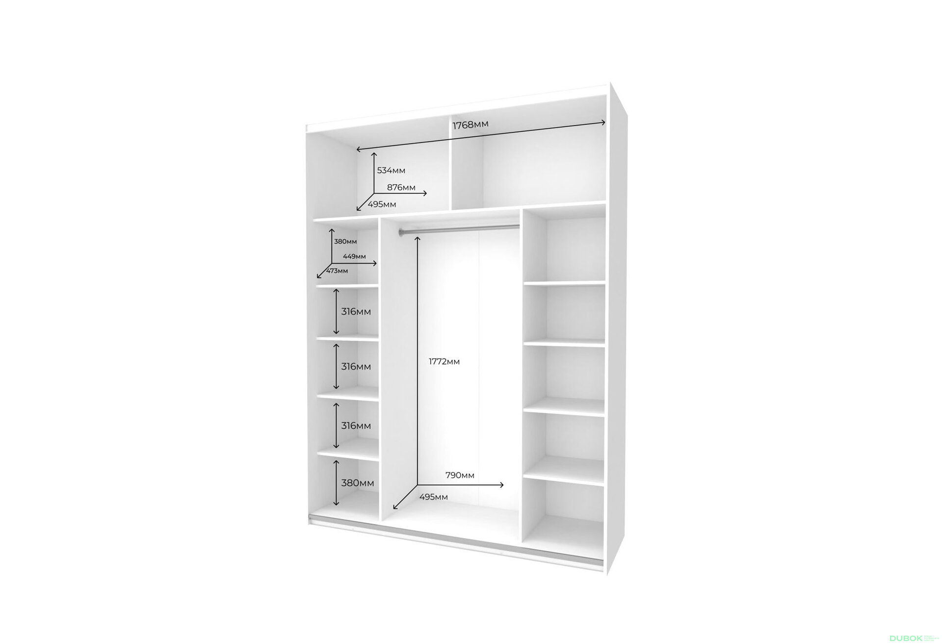 Fotografie 5 - Skříň s posuvnými dveřmi Bílý Grafit 1 DTD / 1 zrcadlo 180x60x240 G-Caiser