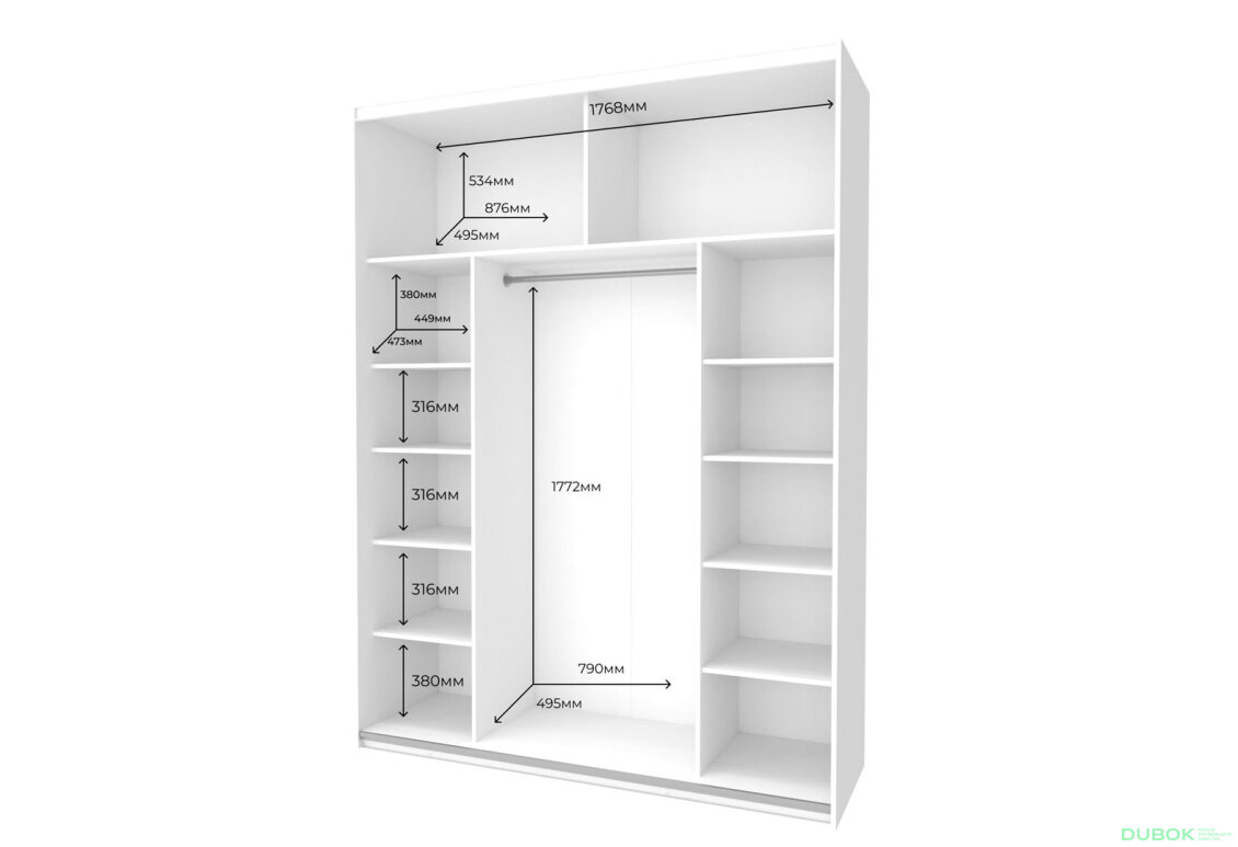 Fotografie 5 - Skříň s posuvnými dveřmi Bílý Grafit 1 DTD / 1 zrcadlo 180x60x240 G-Caiser