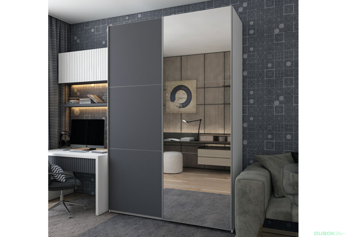 Fotografie 2 - Skříň s posuvnými dveřmi Bílý Grafit 1 DTD / 1 zrcadlo 180x60x240 G-Caiser