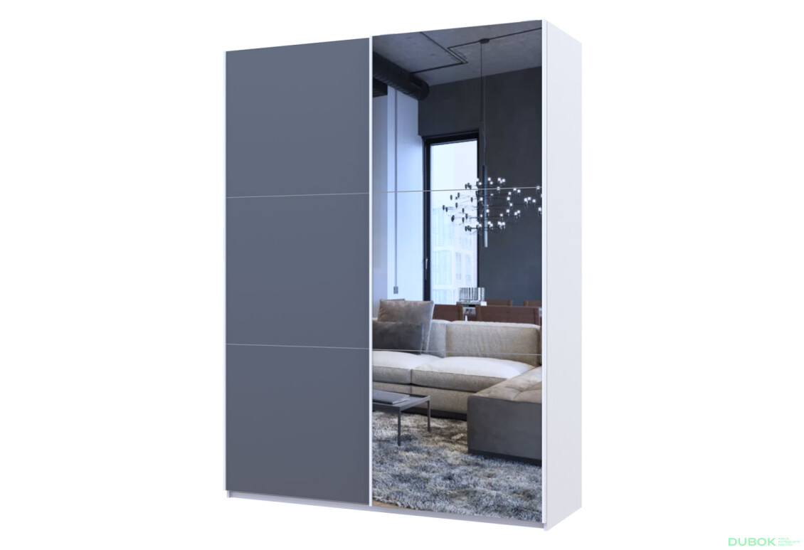 Šatní skříň G-Caiser s 2 dveřmi: LTD + zrcadlo, 160 cm, bílá / grafit