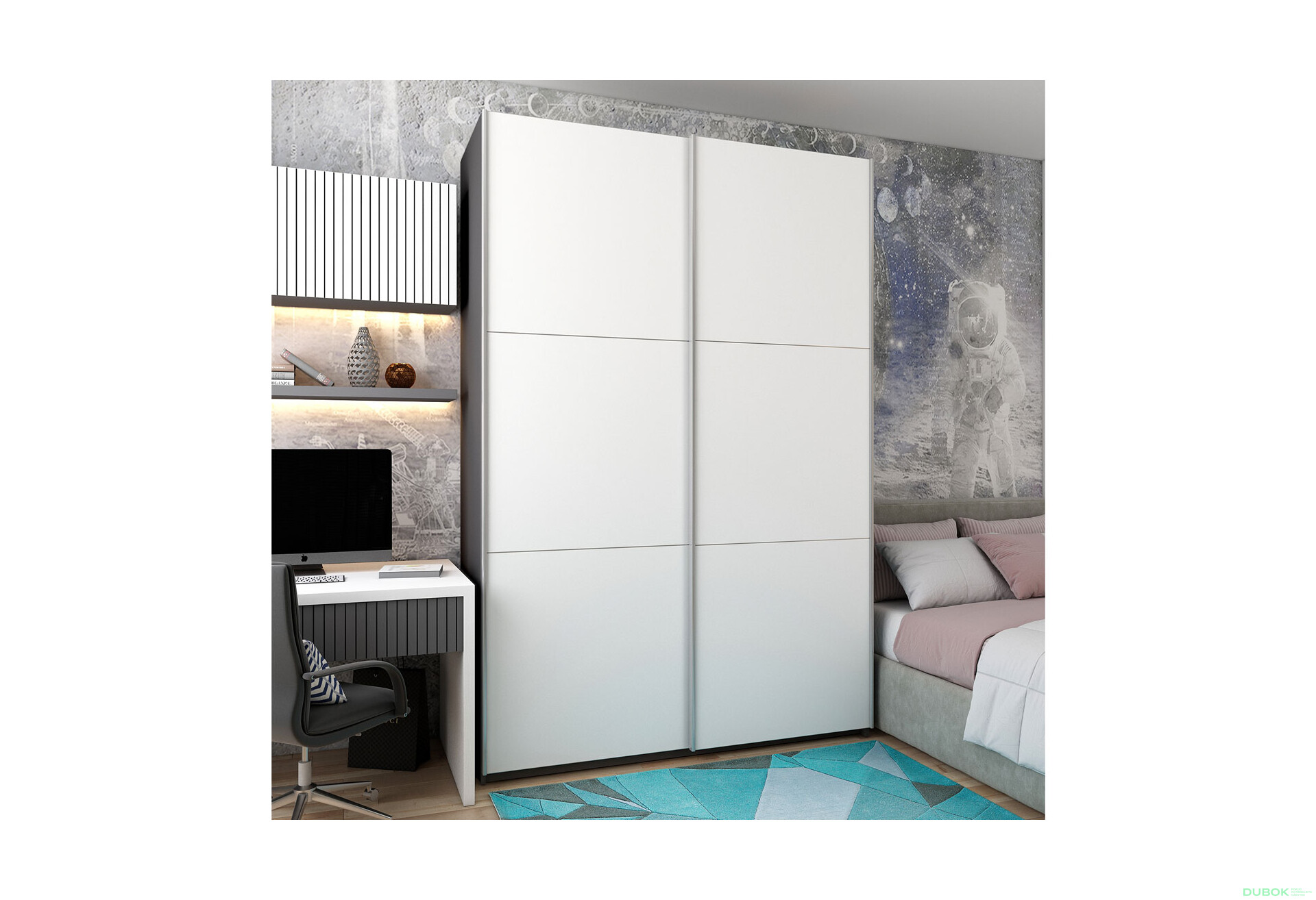 Fotografie 4 - Skříň G-Caiser Doros s 2 dveřmi, 160 cm, grafit / bílá