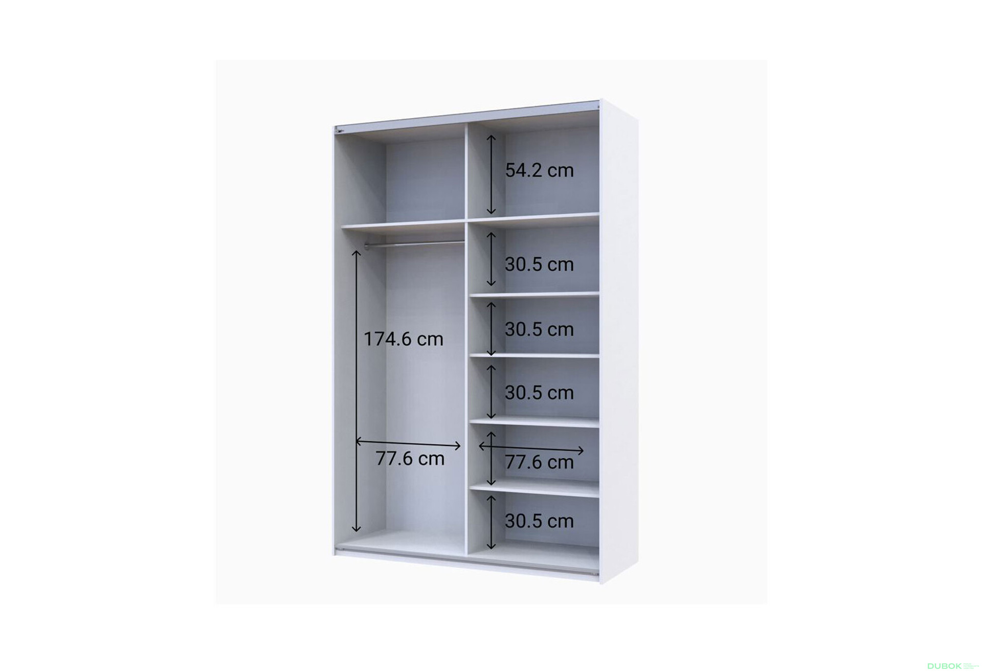 Fotografie 5 - Skříň G-Caiser Doros s 2 dveřmi: DTD + zrcadlo, 160 cm, bílá