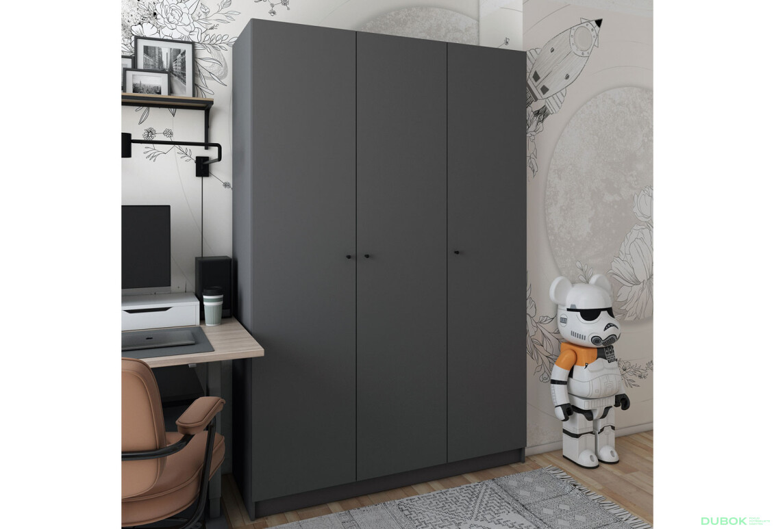Fotografie 2 - Skříň Promo se 3 dveřmi 135 cm, grafitová