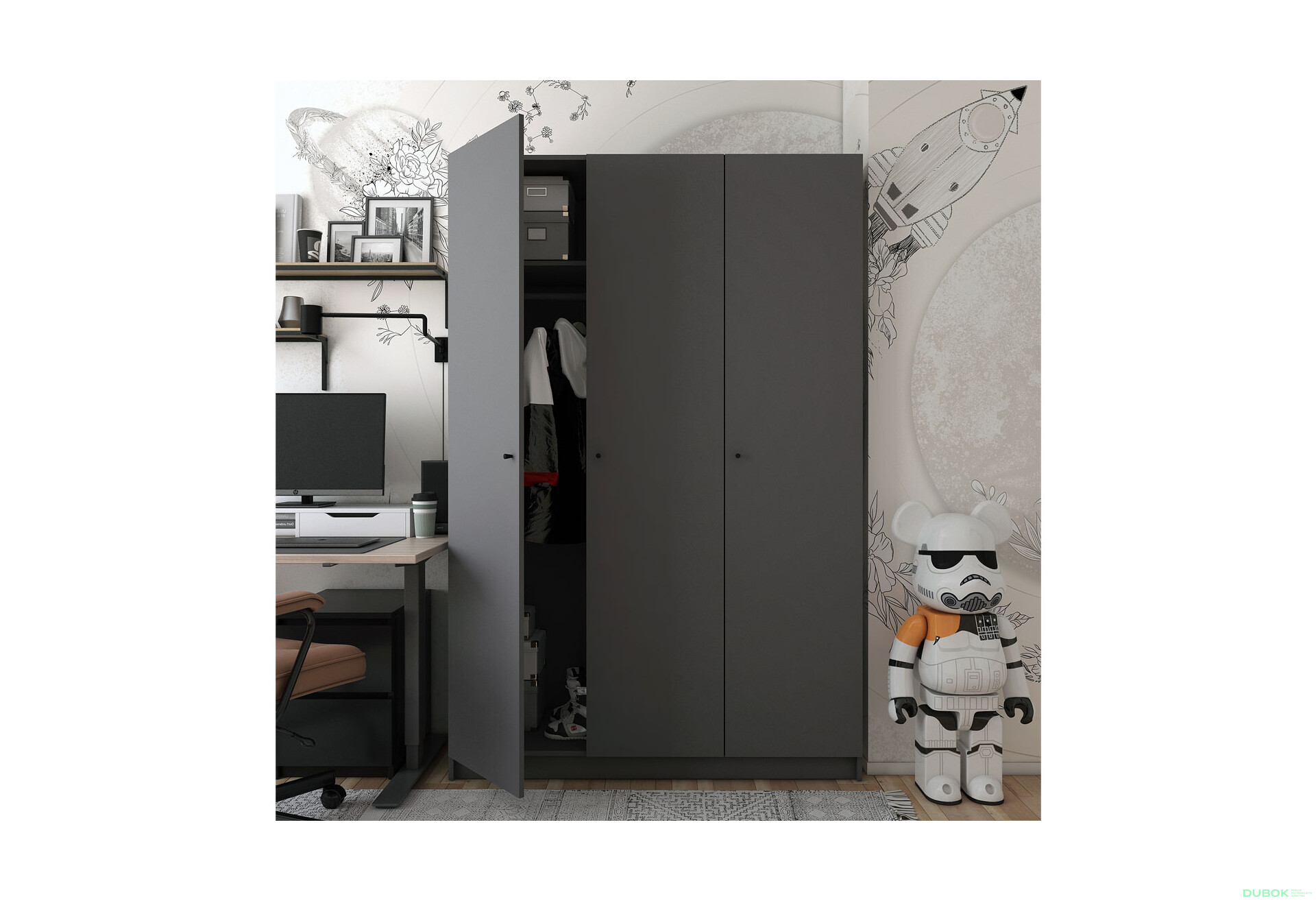 Fotografie 3 - Skříň Promo se 3 dveřmi 135 cm, grafitová