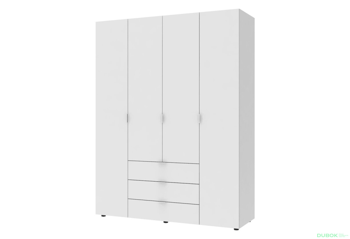 Skříň čtyřdveřová Gelar 155 cm Bílá - Fotografie 1 Fotografie 1 - Skříň čtyřdveřová Gelar 155 cm Bílá