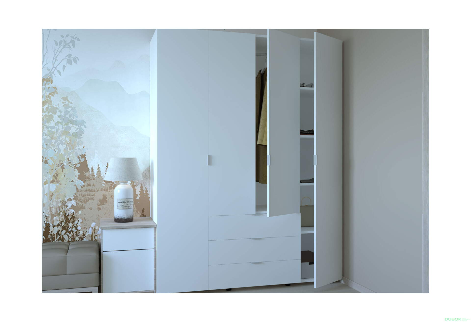 Skříň čtyřdveřová Gelar 155 cm Bílá - Fotografie 8 Fotografie 8 - Skříň čtyřdveřová Gelar 155 cm Bílá