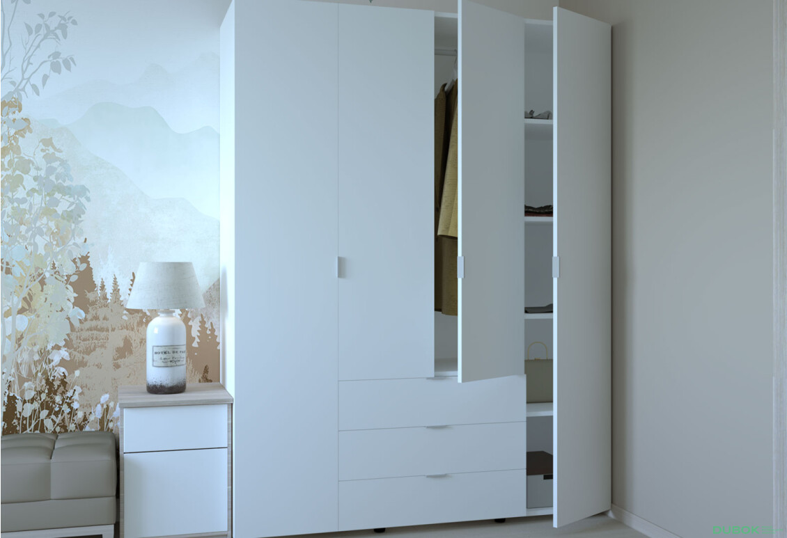 Skříň čtyřdveřová Gelar 155 cm Bílá - Fotografie 8 Fotografie 8 - Skříň čtyřdveřová Gelar 155 cm Bílá