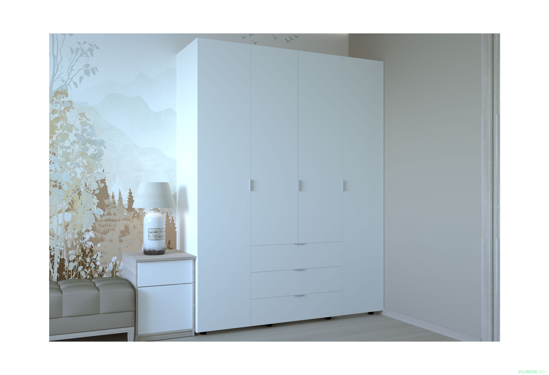 Skříň čtyřdveřová Gelar 155 cm Bílá - Fotografie 7 Fotografie 7 - Skříň čtyřdveřová Gelar 155 cm Bílá