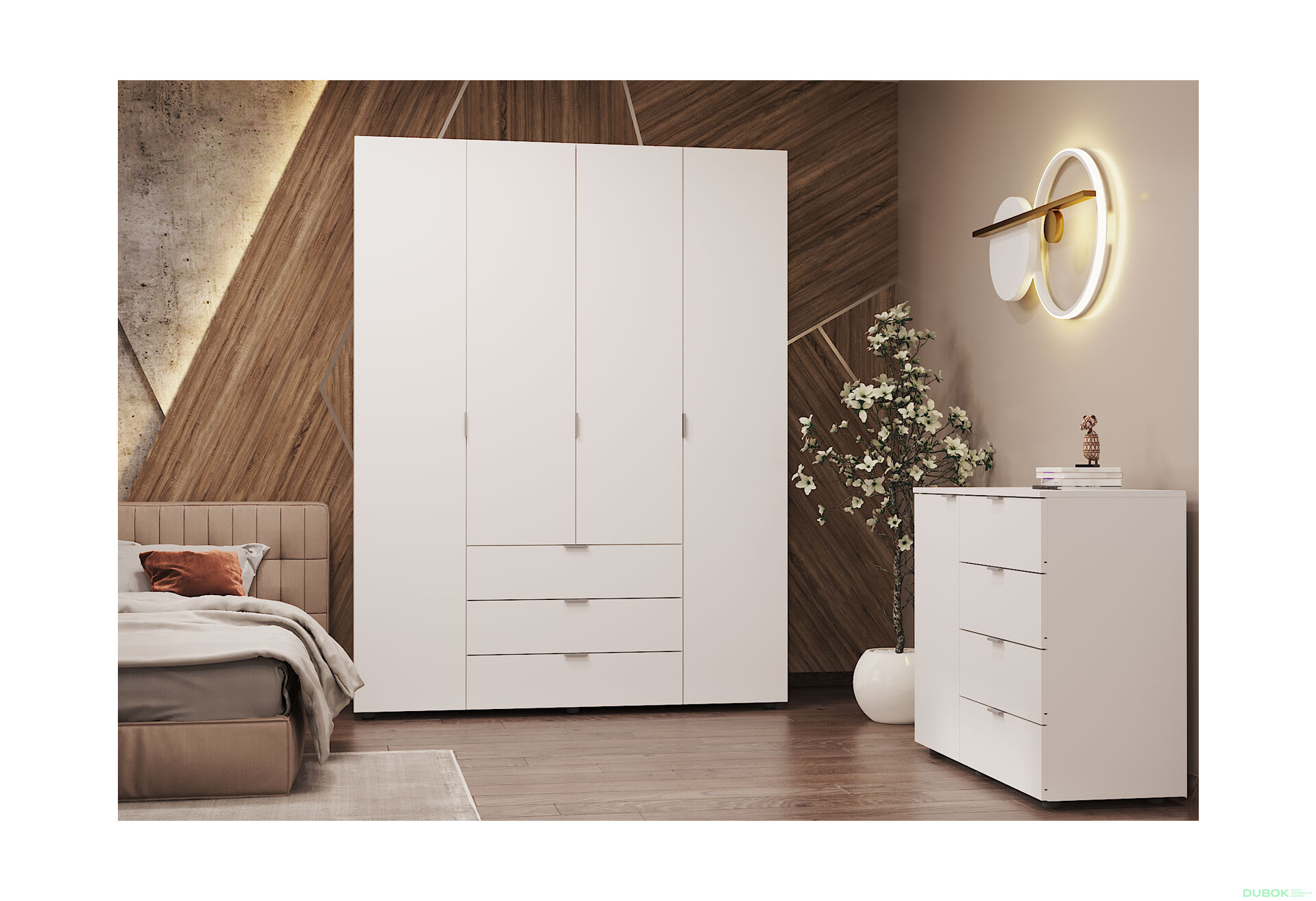 Skříň čtyřdveřová Gelar 155 cm Bílá - Fotografie 2 Fotografie 2 - Skříň čtyřdveřová Gelar 155 cm Bílá