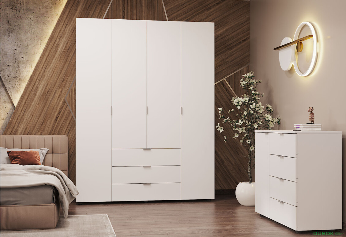 Skříň čtyřdveřová Gelar 155 cm Bílá - Fotografie 2 Fotografie 2 - Skříň čtyřdveřová Gelar 155 cm Bílá