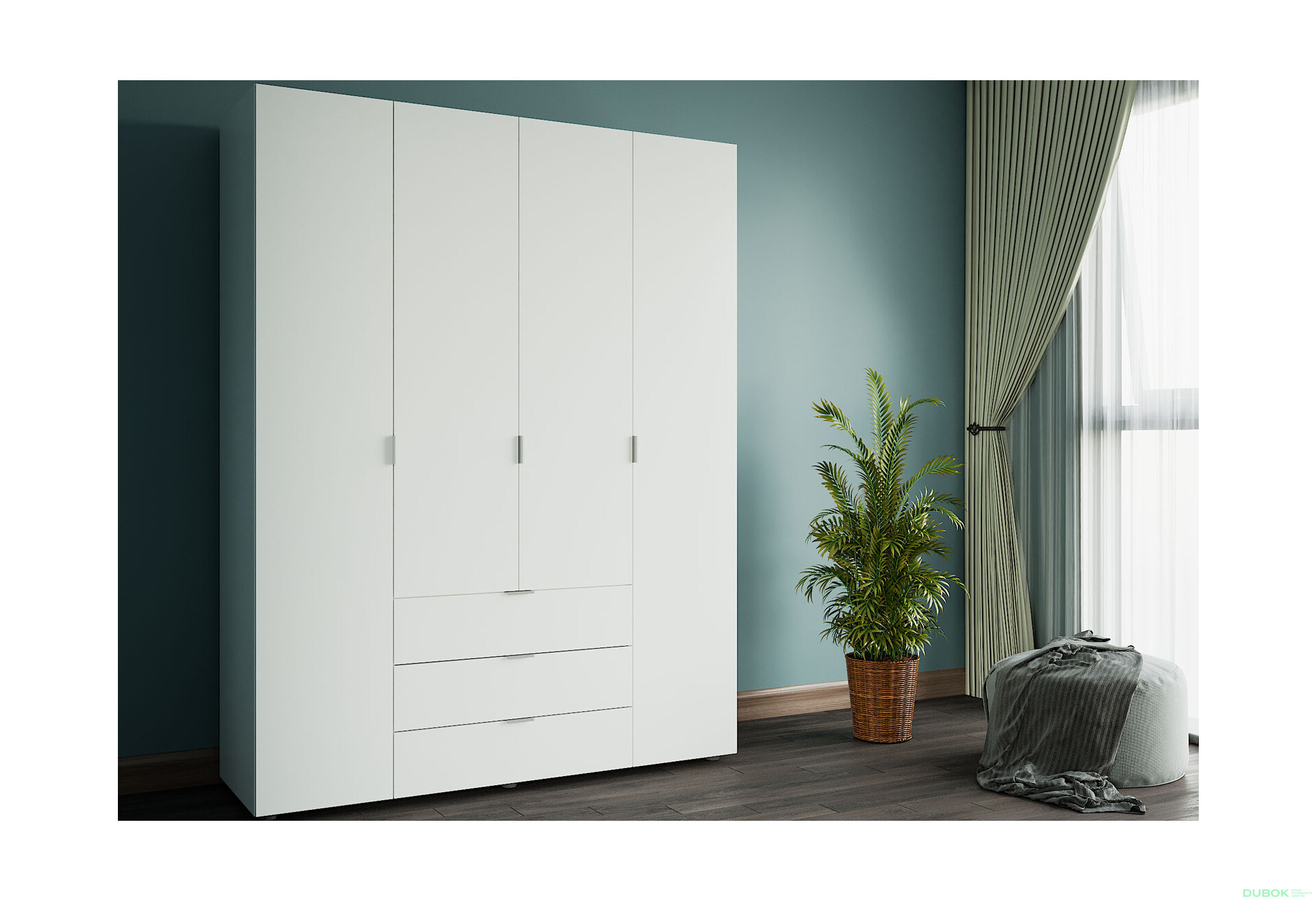 Skříň čtyřdveřová Gelar 155 cm Bílá - Fotografie 6 Fotografie 6 - Skříň čtyřdveřová Gelar 155 cm Bílá