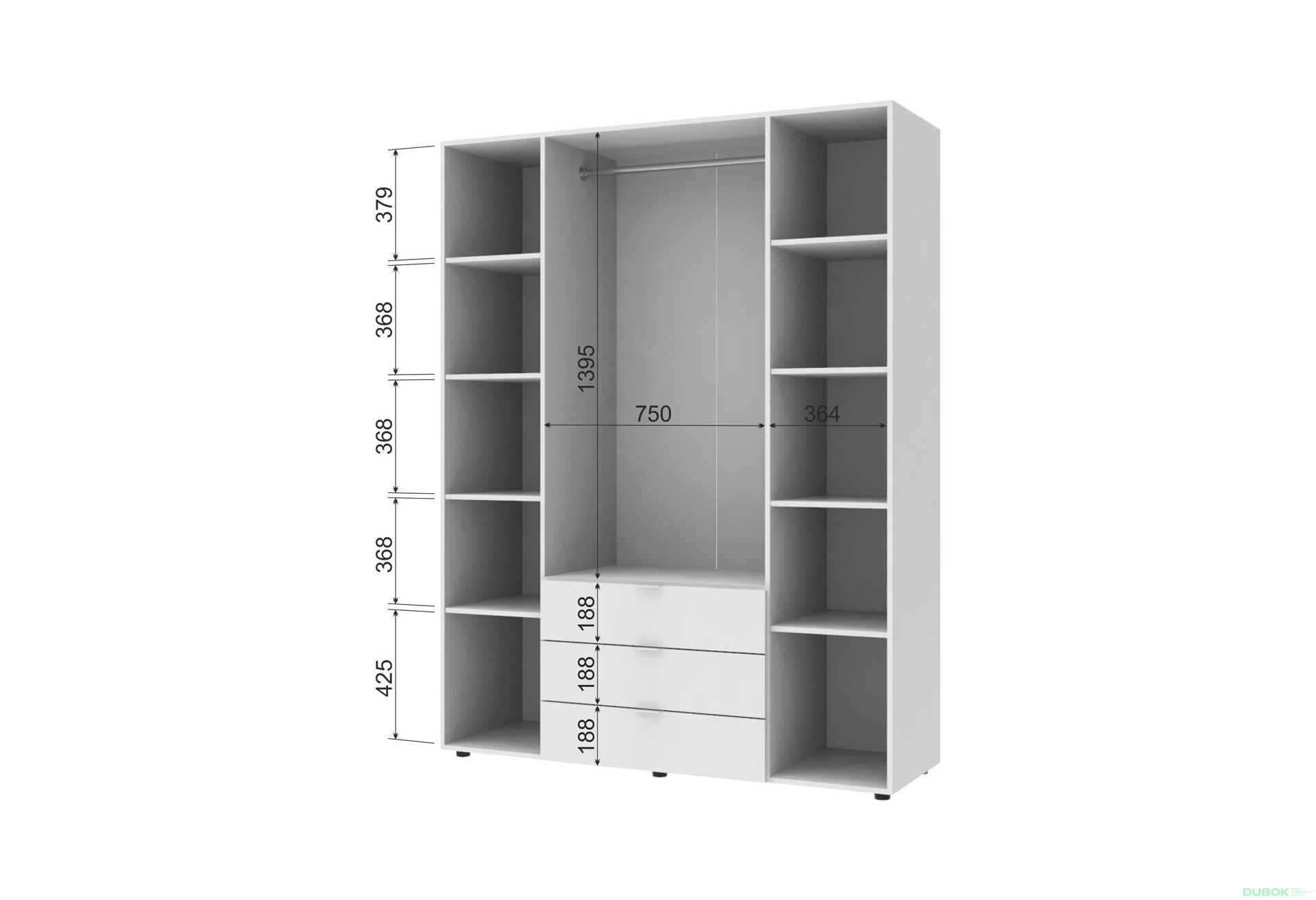 Skříň čtyřdveřová Gelar 155 cm Bílá - Fotografie 9 Fotografie 9 - Skříň čtyřdveřová Gelar 155 cm Bílá