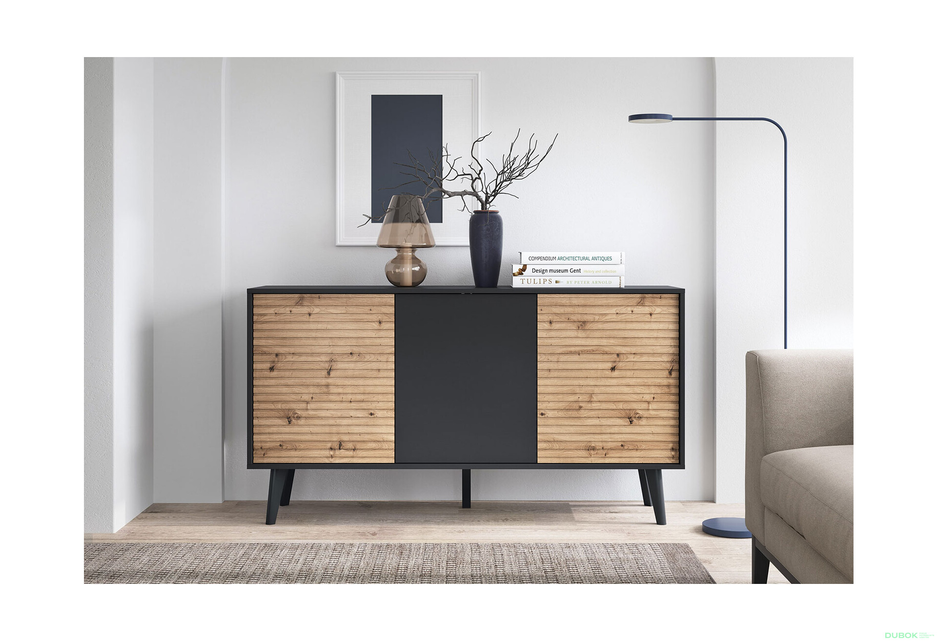 Komoda K154 dub artisan / černý Willow - Fotografie 2 Fotografie 2 - Komoda K154 dub artisan / černý Willow