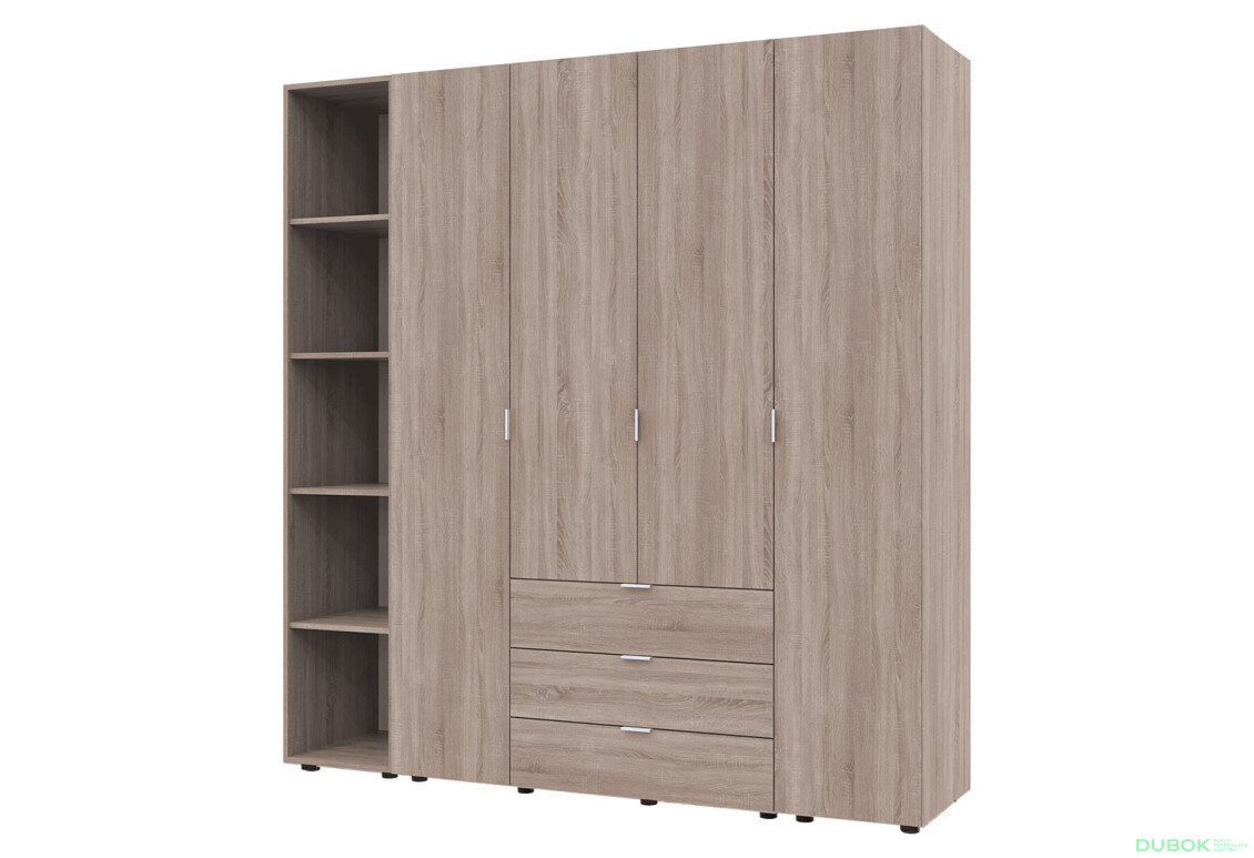 Skříň čtyřdveřová s regálem Gelar 193.2 cm Dub sonoma
