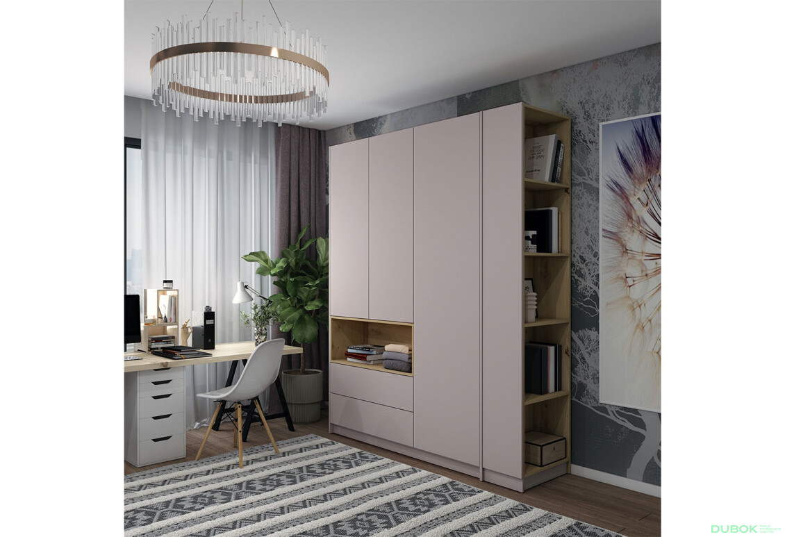 Fotografie 2 - Skříň třídveřová Dale 3D + Regál otevřený Kašmír/Dub artisan