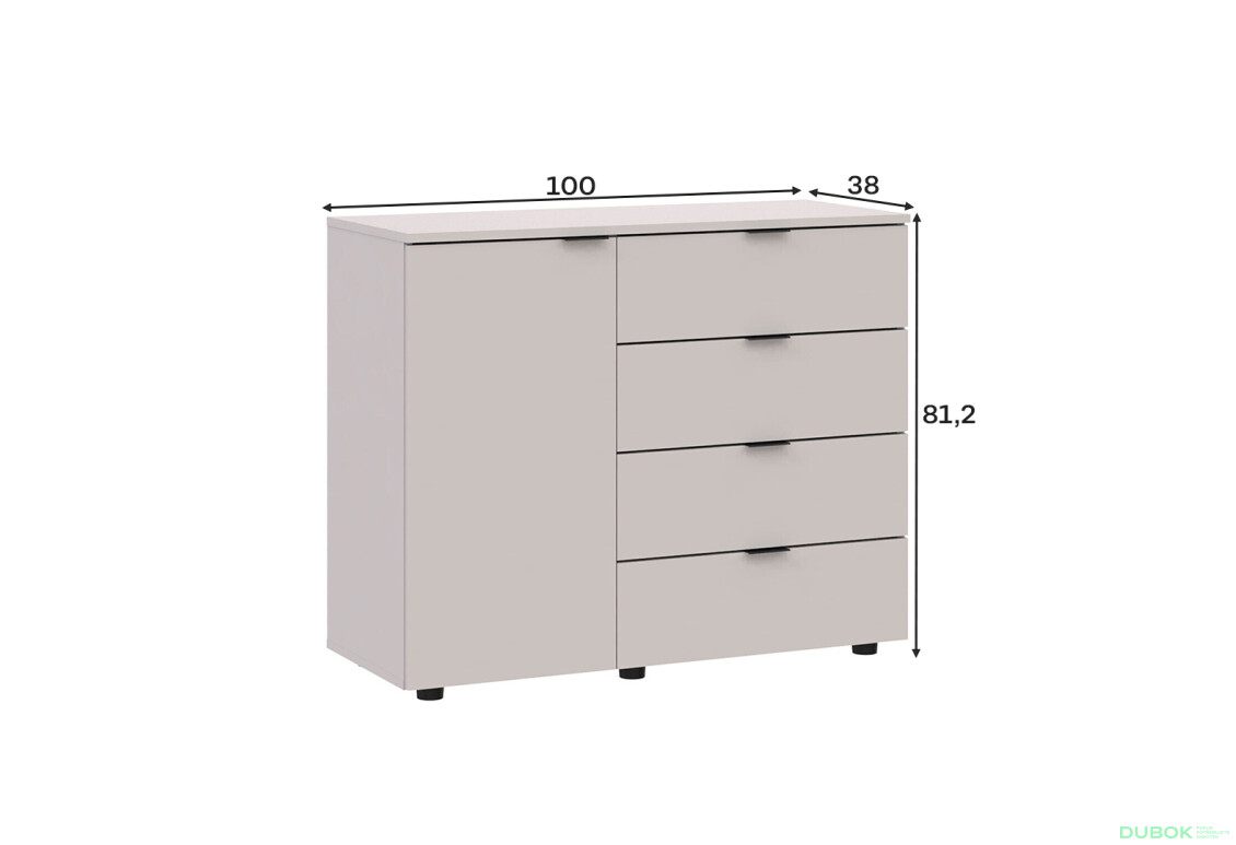 Fotografie 6 - Komoda s dvířky a 4 zásuvkami GC1 100 cm Kašmír Gelar Vystavený kus