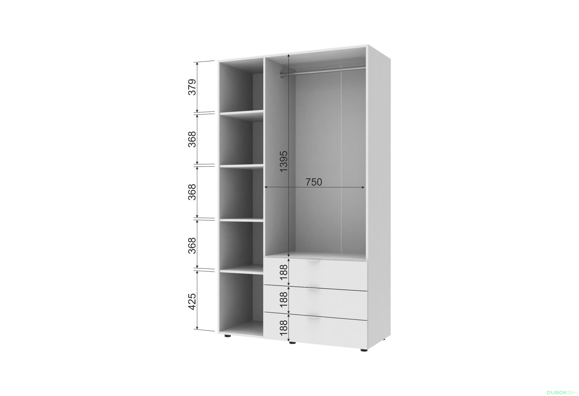 Fotografie 4 - Skříň třídveřová Gelar 116.2 cm Bílá