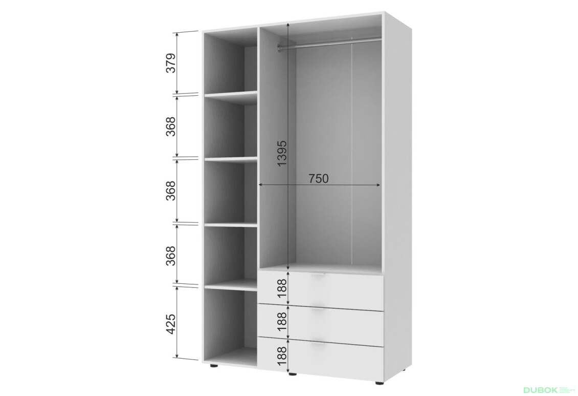 Skříň třídveřová Gelar 116.2 cm Bílá - Fotografie 4 Fotografie 4 - Skříň třídveřová Gelar 116.2 cm Bílá