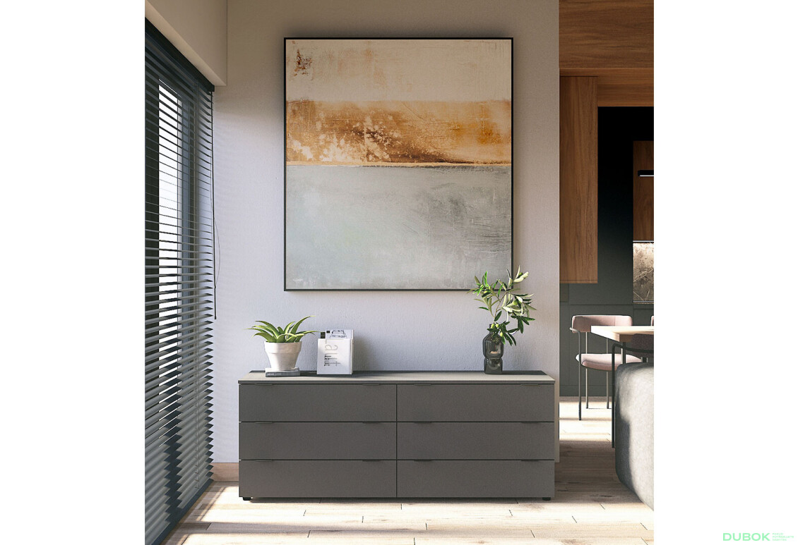 Fotografie 2 - Komoda Ron 9 s 6 zásuvkami 160х38х62 grafit