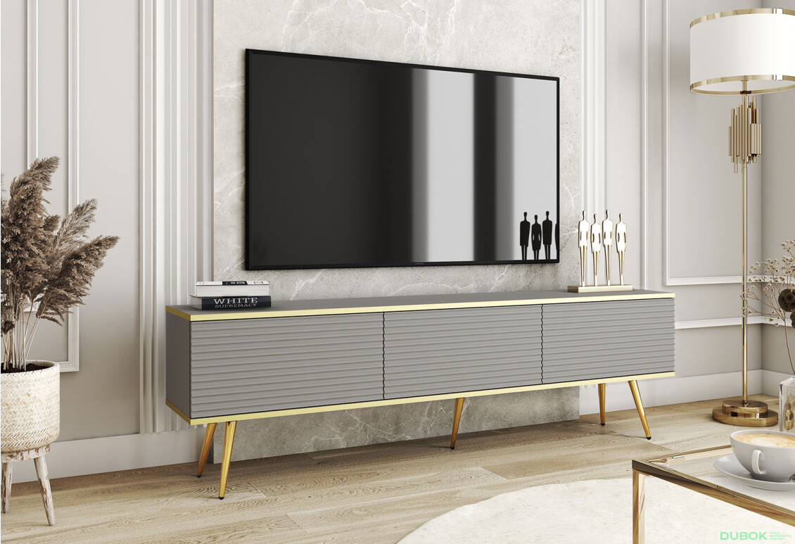 Fotografie 2 - TV stolek RTV 175 MDF šedý, zlaté nohy Oro