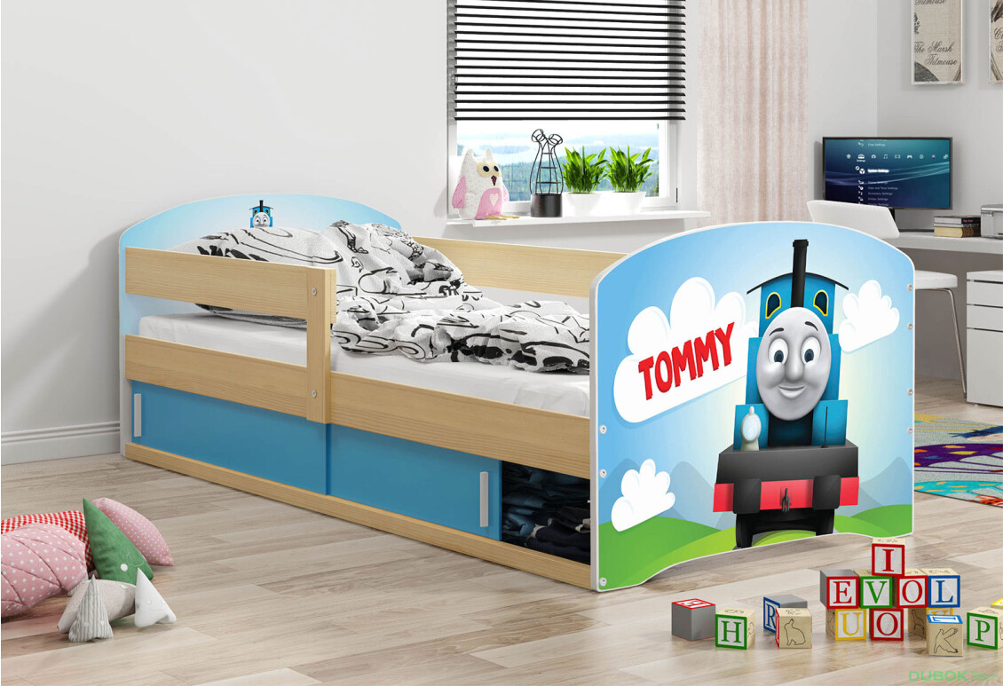 Fotografie 2 - Postel Luki 1 borovice Tommy 80x160 cm s roštem, matrací