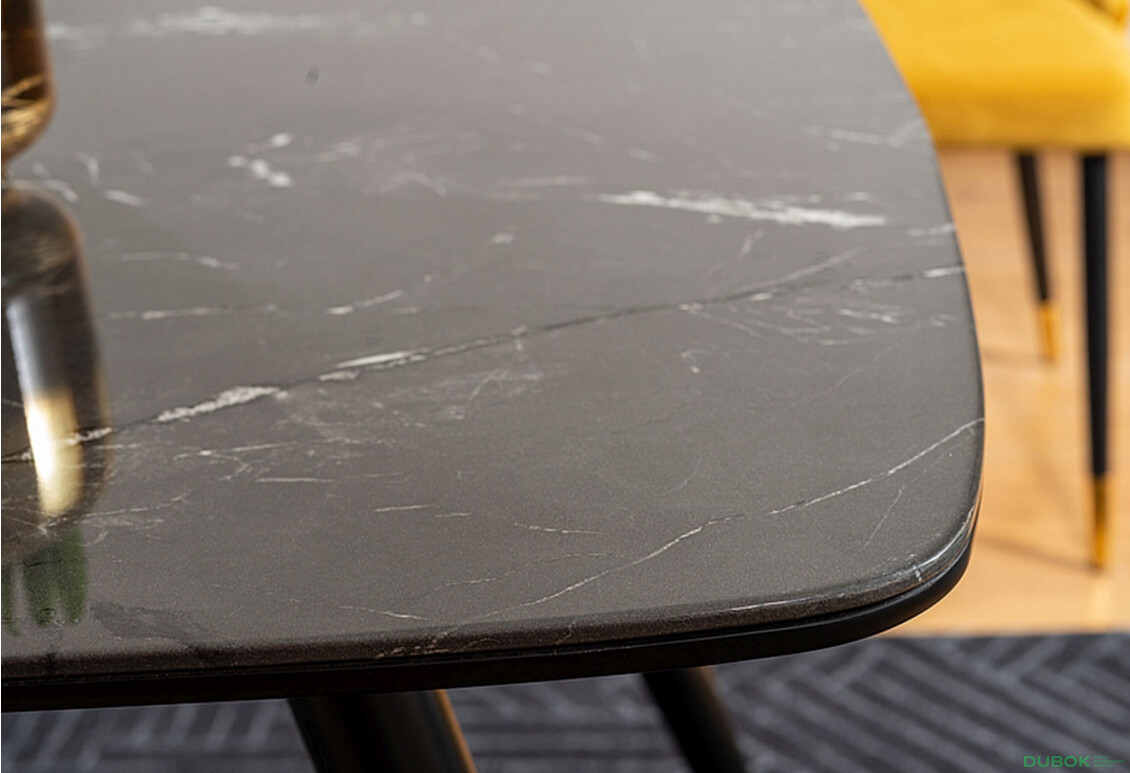 Stůl Cyryl I 140 + 4 židle Piano Velvet kari / šedý - Fotografie 5 Fotografie 5 - Stůl Cyryl I 140 + 4 židle Piano Velvet kari / šedý