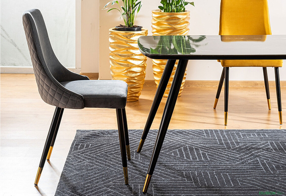 Stůl Cyryl I 140 + 4 židle Piano Velvet kari / šedý - Fotografie 2 Fotografie 2 - Stůl Cyryl I 140 + 4 židle Piano Velvet kari / šedý