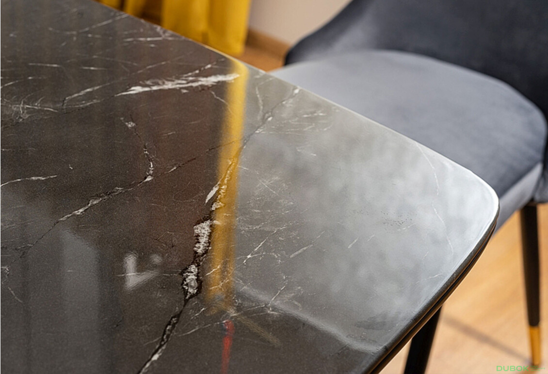 Stůl Cyryl I 140 + 4 židle Piano Velvet kari / šedý - Fotografie 6 Fotografie 6 - Stůl Cyryl I 140 + 4 židle Piano Velvet kari / šedý