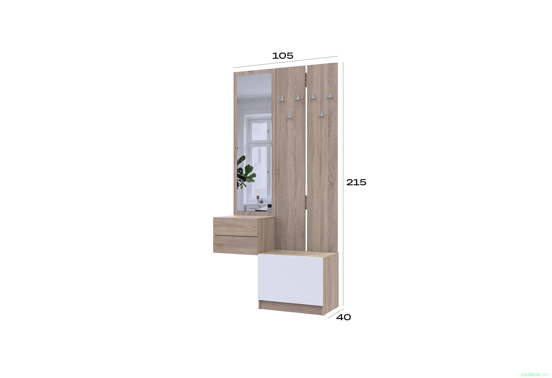 Fotografie 8 - Sada 105 cm s ramínkem dub sonoma / bílá Sola