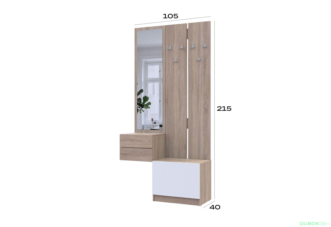 Fotografie 8 - Sada 105 cm s ramínkem dub sonoma / bílá Sola