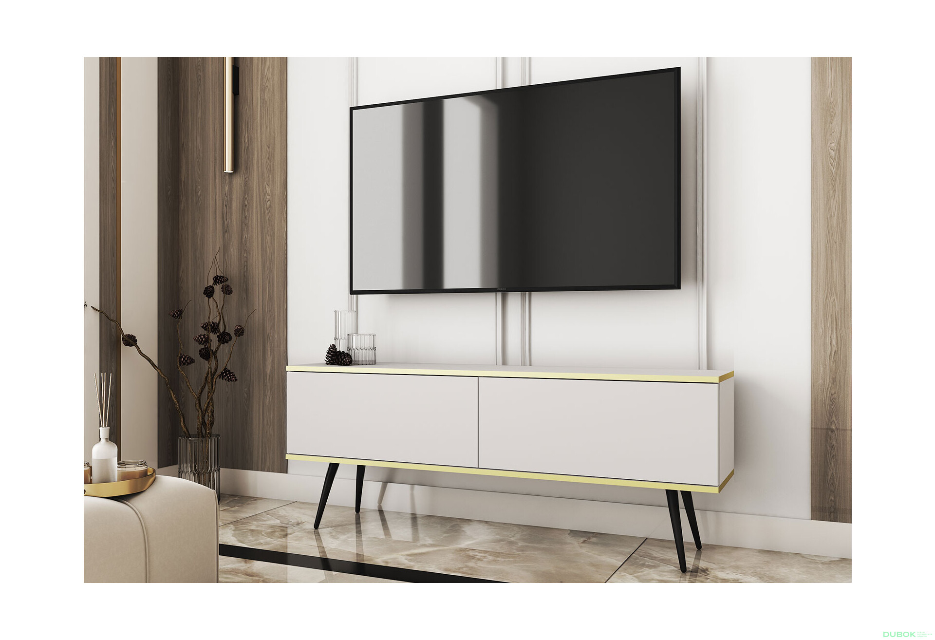 Fotografie 2 - TV stolek RTV 135 bílý, černé nohy Oro