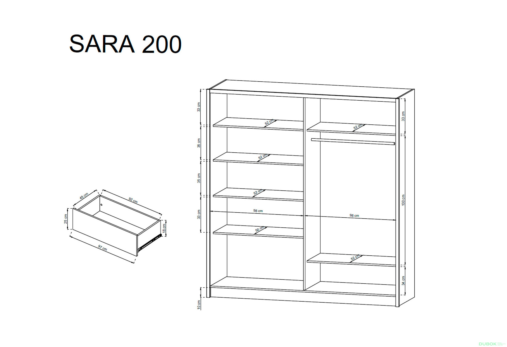 Fotografie 4 - Skříň Sara 200 bílý / dub sonoma