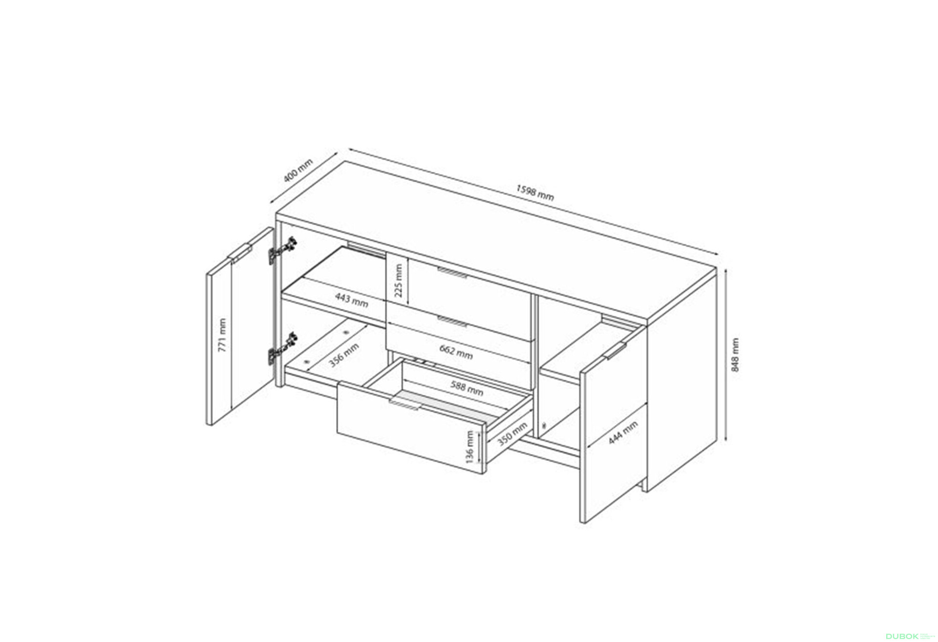 Fotografie 7 - Komoda Roma Color 2 dveře 3 šířky 1,6 m kašmírový lesk