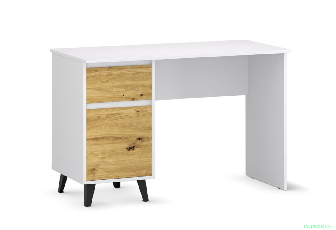 Psací stůl BORG 1d1s/120 bílý / dub artisan - Fotografie 1 Fotografie 1 - Psací stůl BORG 1d1s/120 bílý / dub artisan